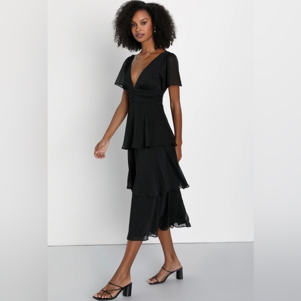 Black tiered midi dress brand new